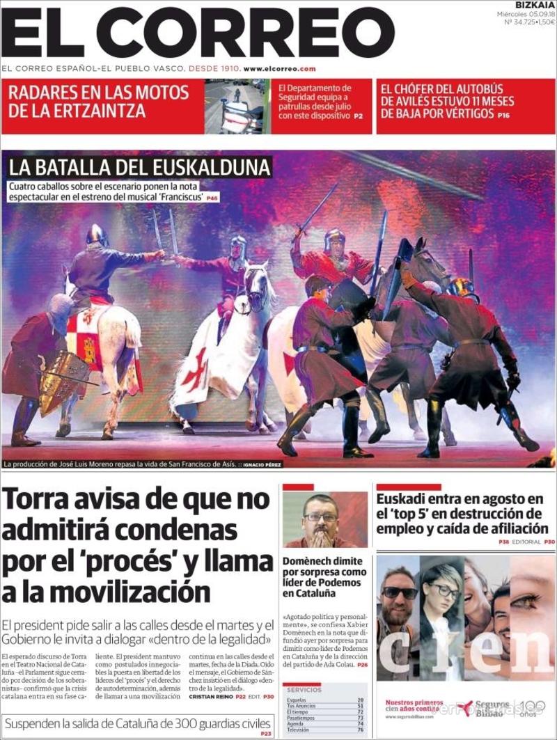 Portada El Correo 2018-09-06