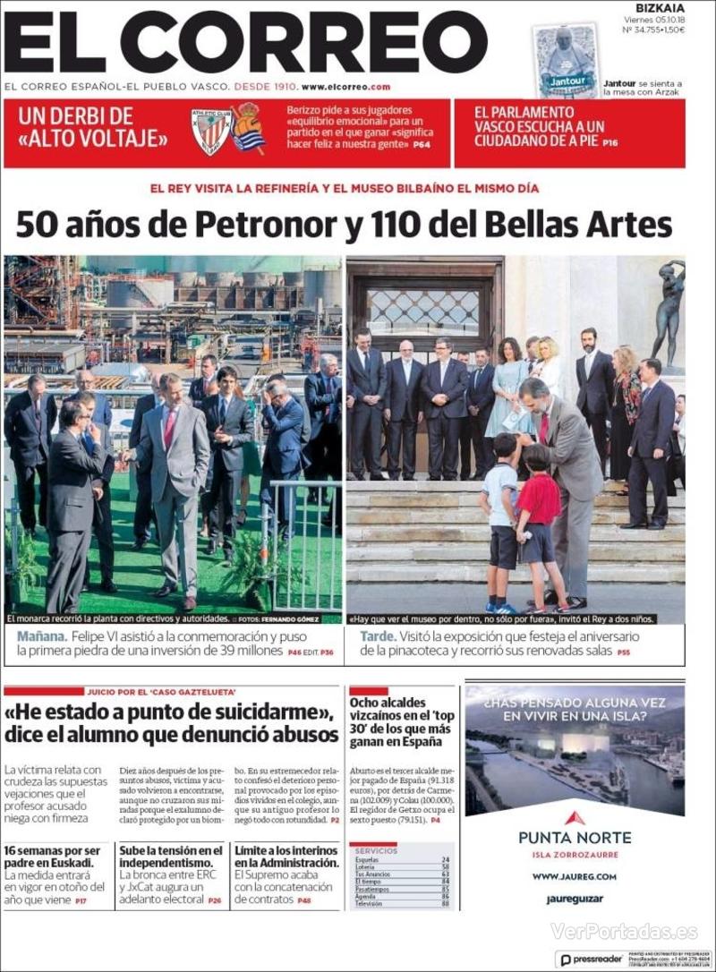 Portada El Correo 2018-10-06