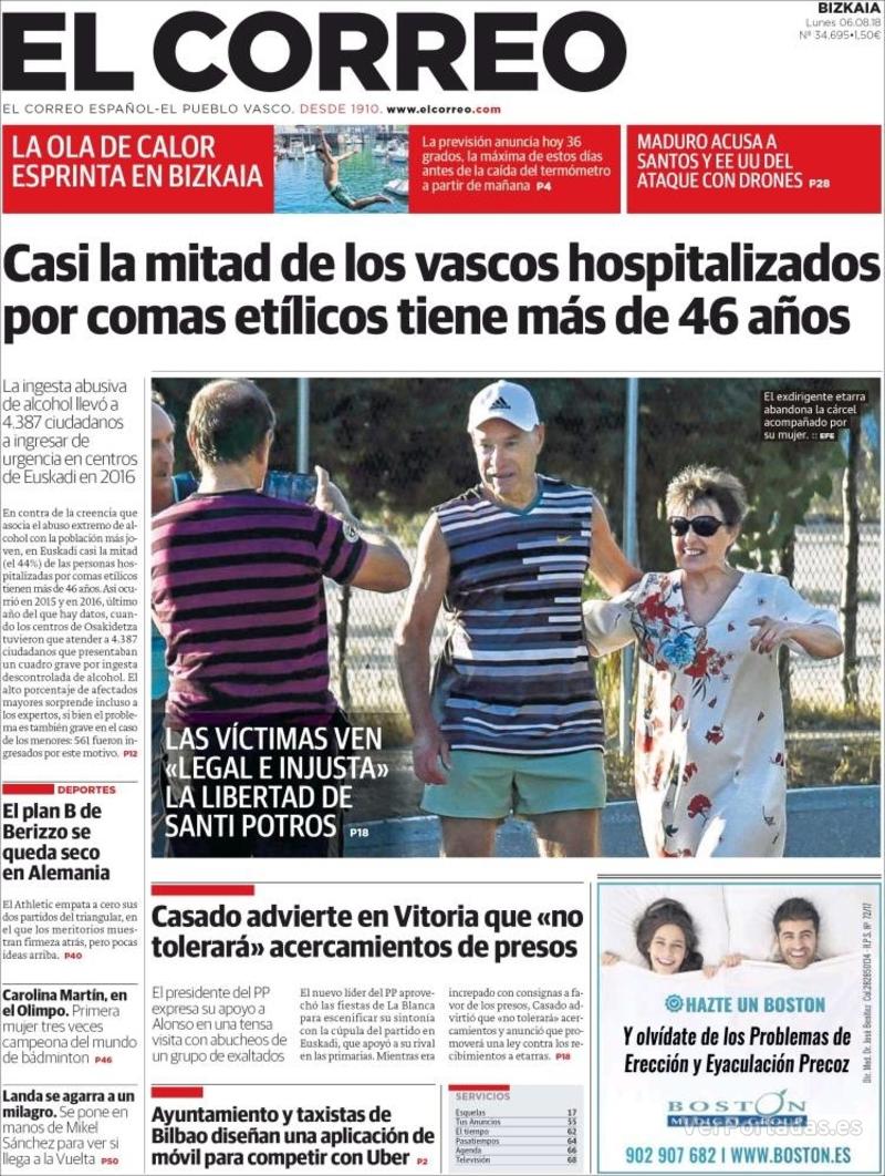 Portada El Correo 2018-08-07