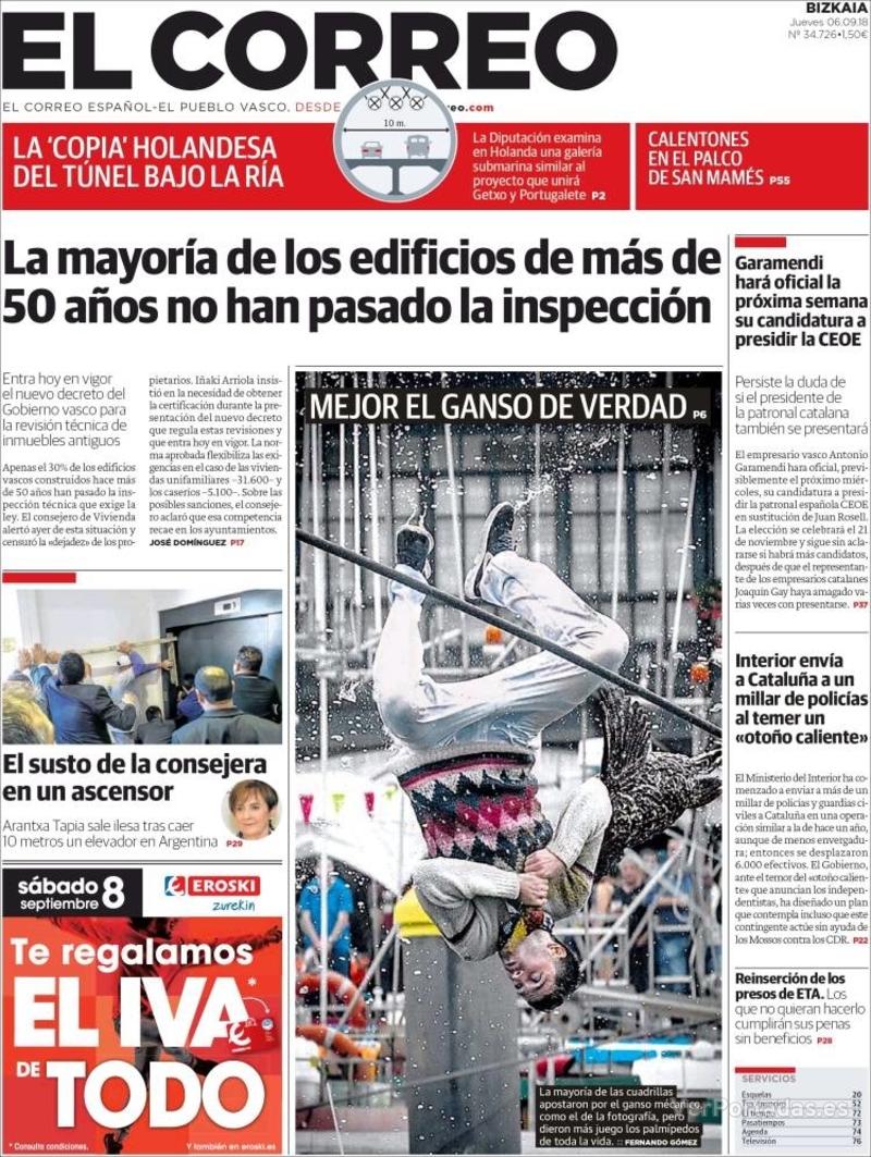 Portada El Correo 2018-09-07