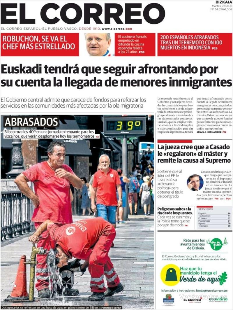 Portada El Correo 2018-08-08