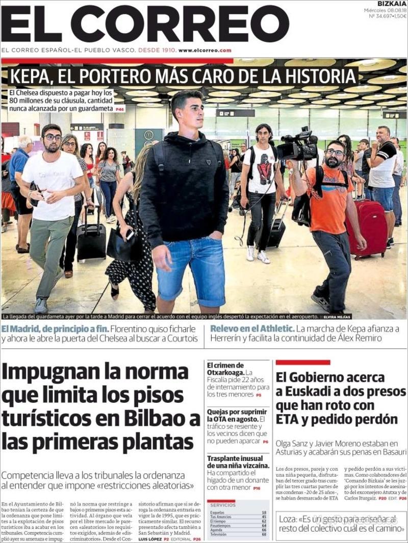 Portada El Correo 2018-08-09