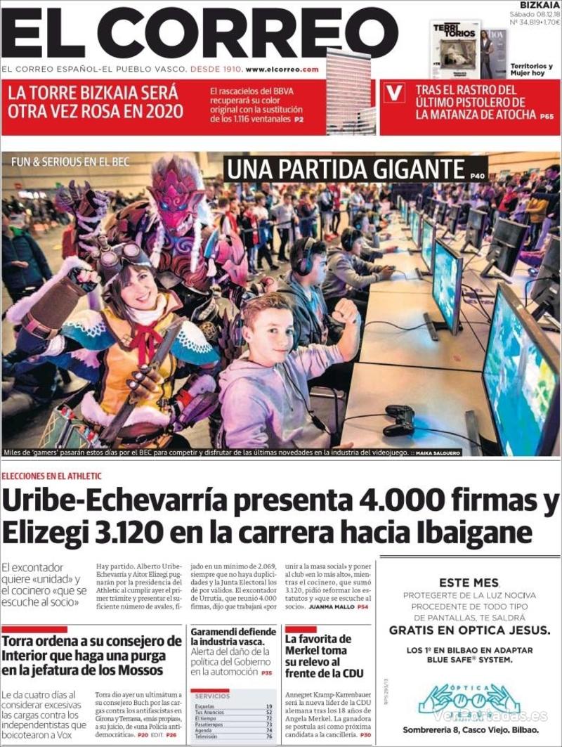 Portada El Correo 2018-12-09