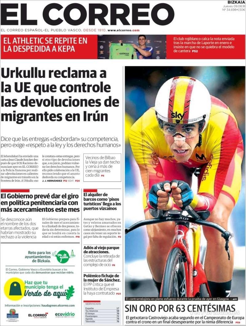 Portada El Correo 2018-08-10