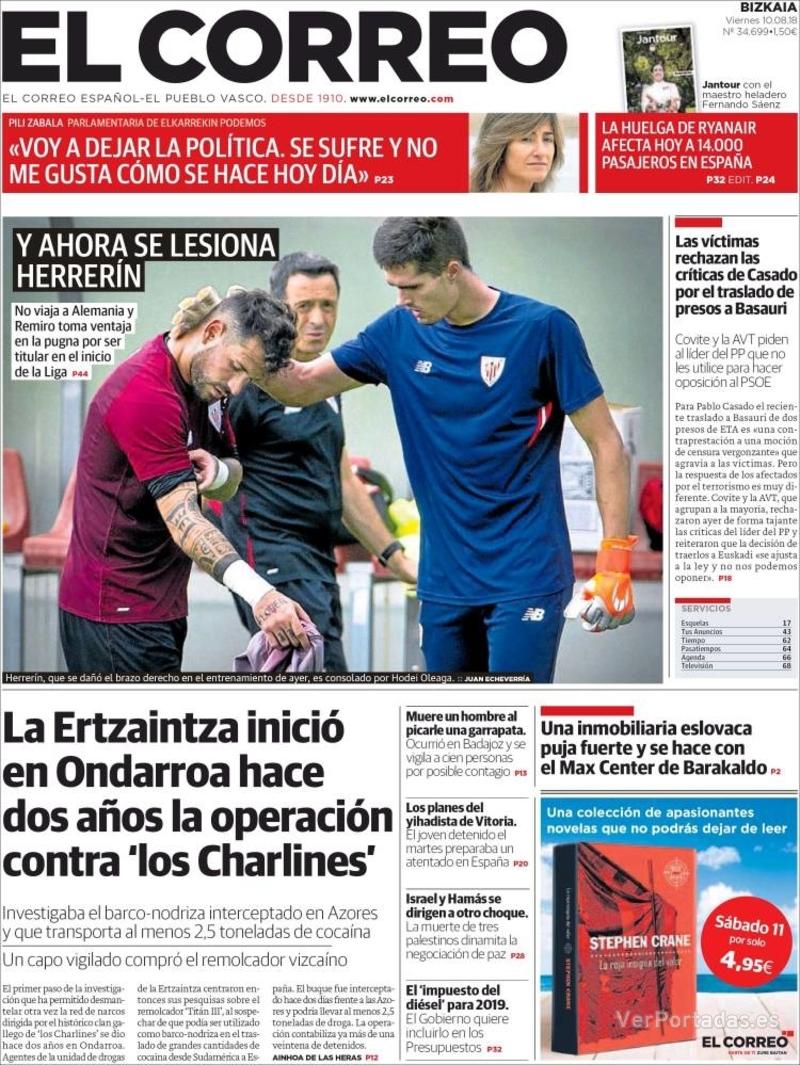 Portada El Correo 2018-08-11