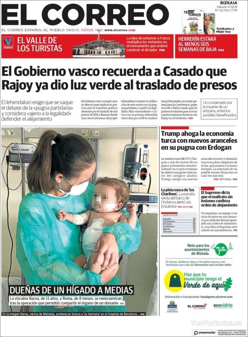 Portada El Correo 2018-08-12