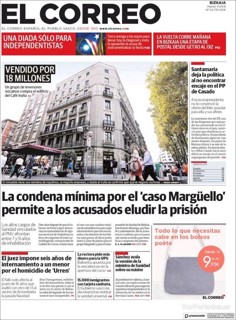 Portada El Correo 2018-09-12