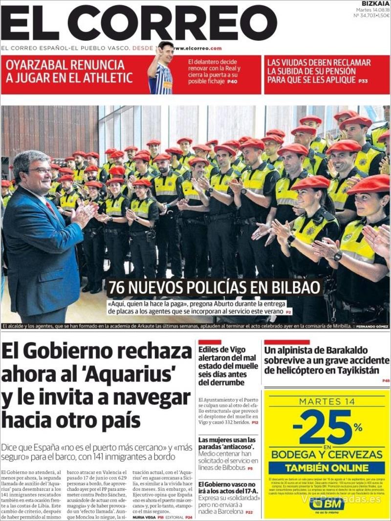 Portada El Correo 2018-08-15