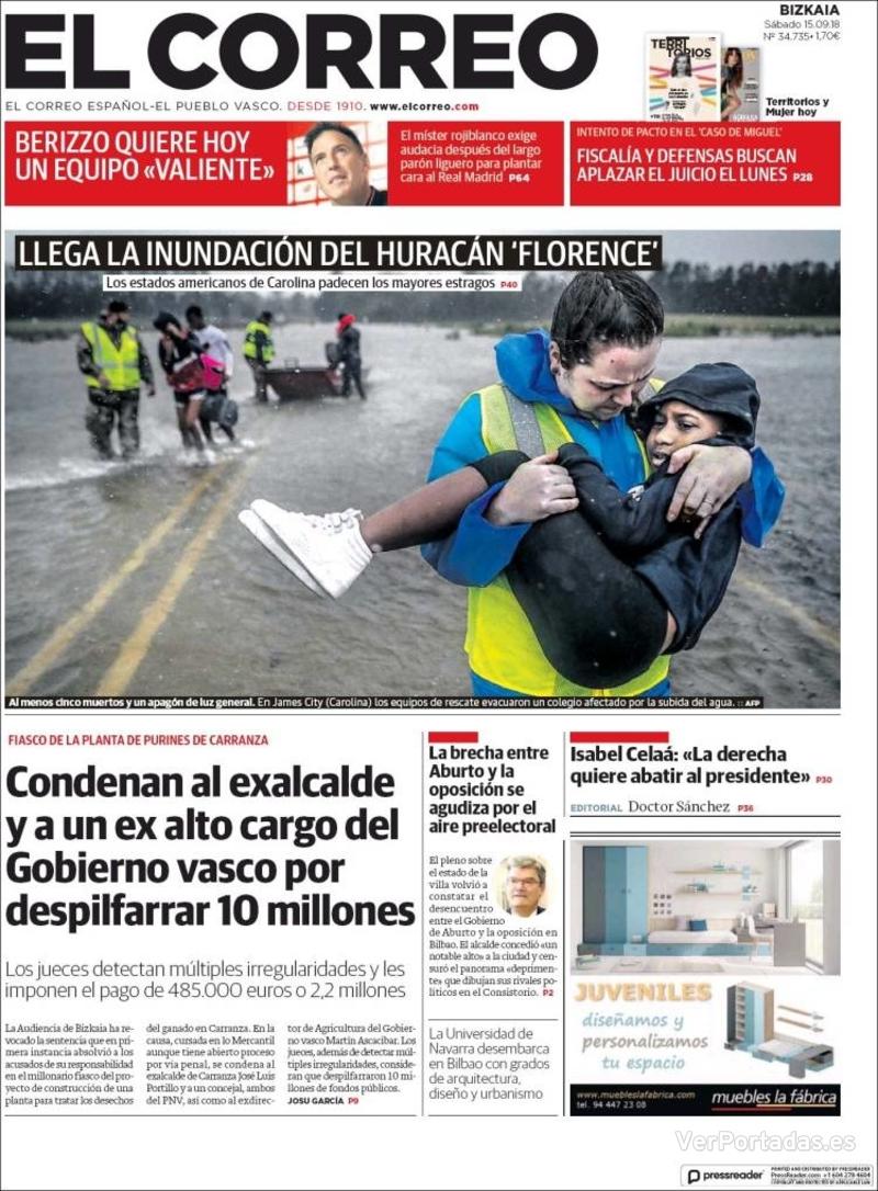 Portada El Correo 2018-09-16