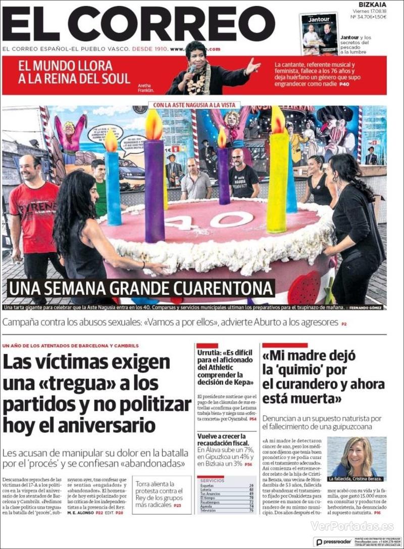 Portada El Correo 2018-08-18