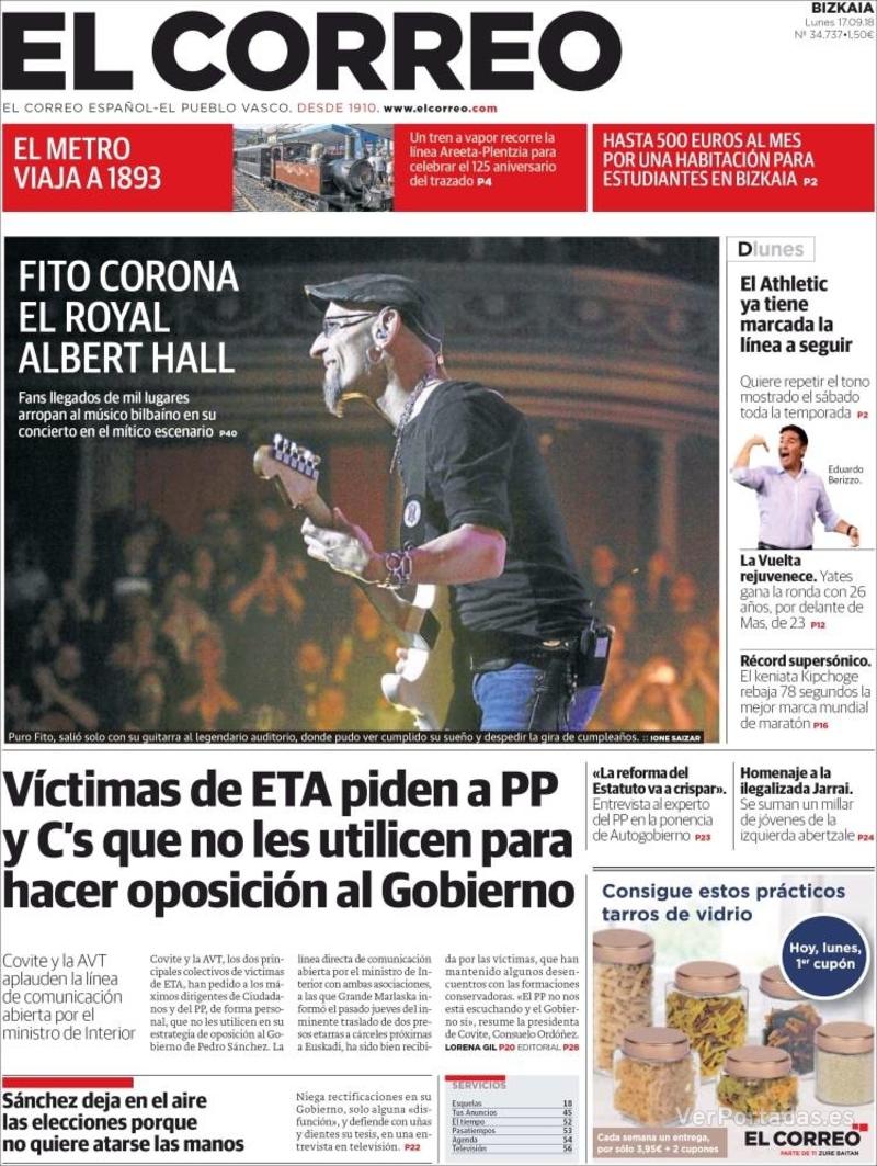 Portada El Correo 2018-09-18
