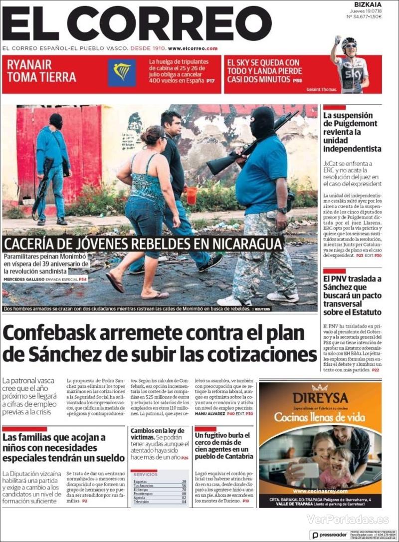 Portada El Correo 2018-07-20