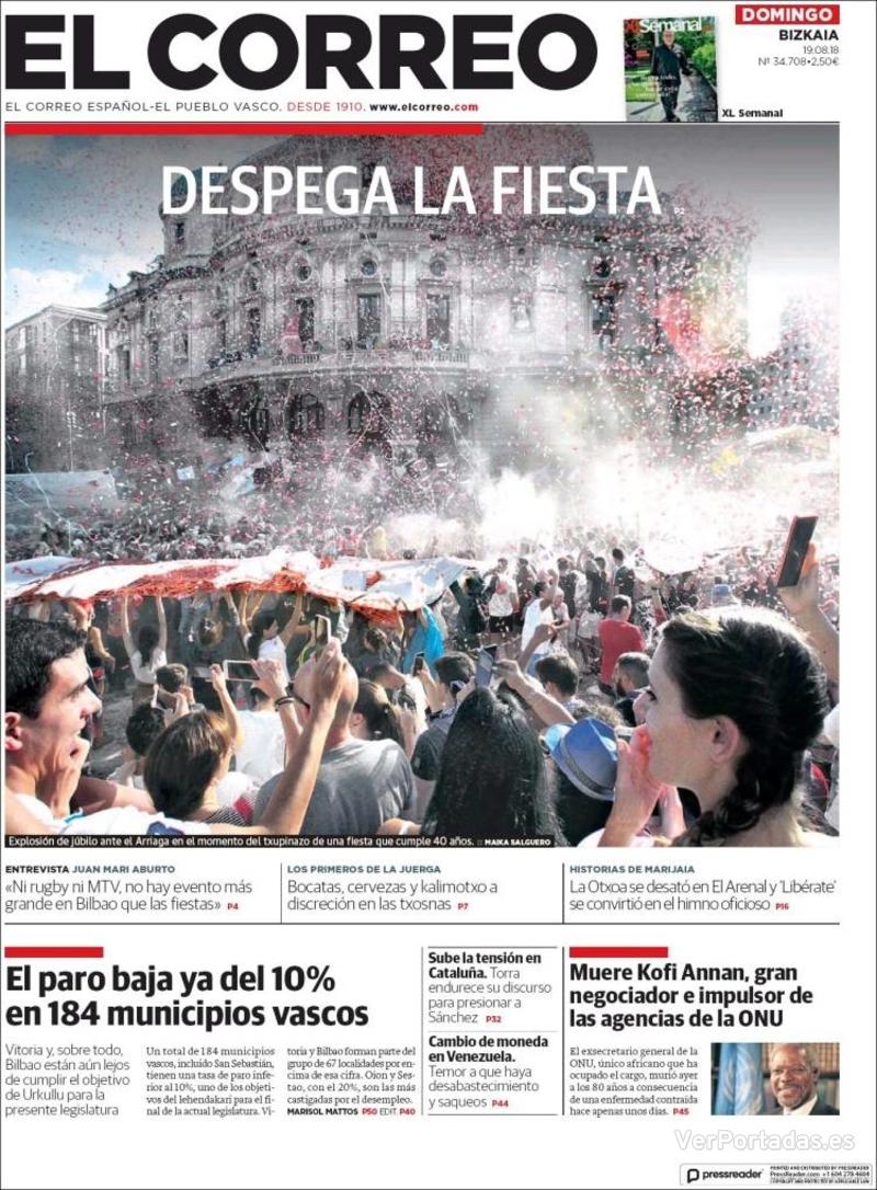 Portada El Correo 2018-08-20