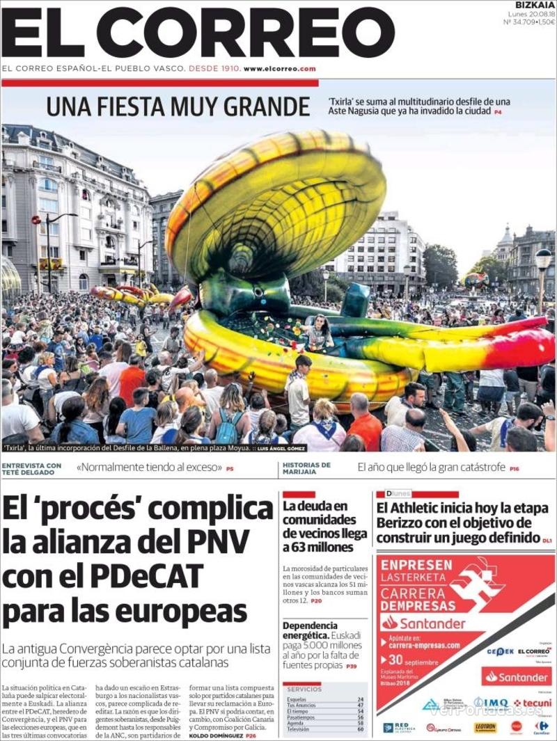 Portada El Correo 2018-08-21