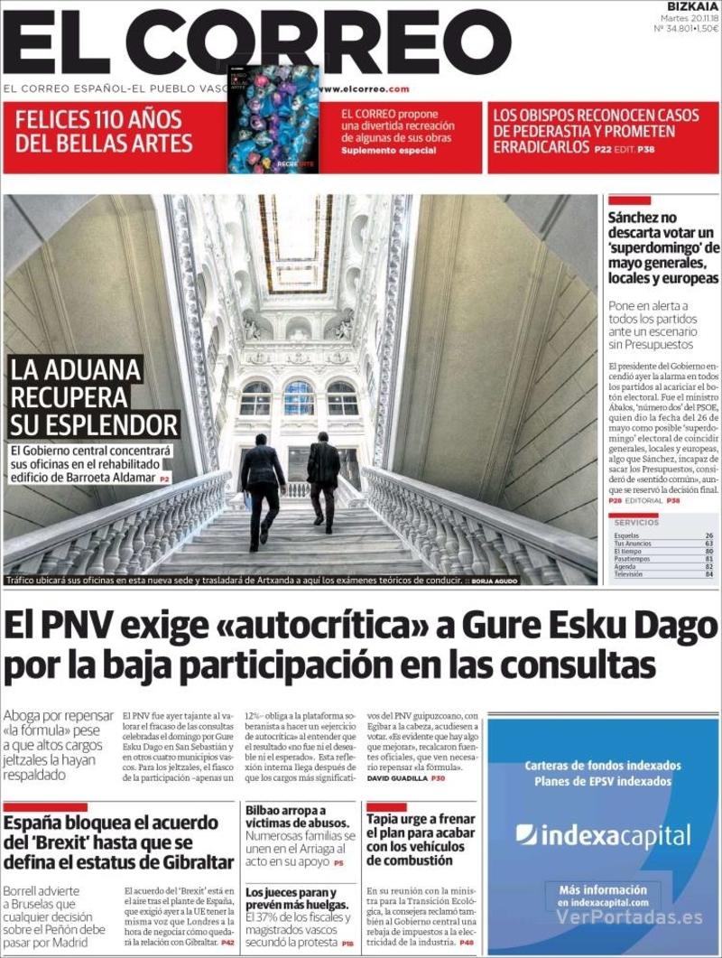 Portada El Correo 2018-11-21