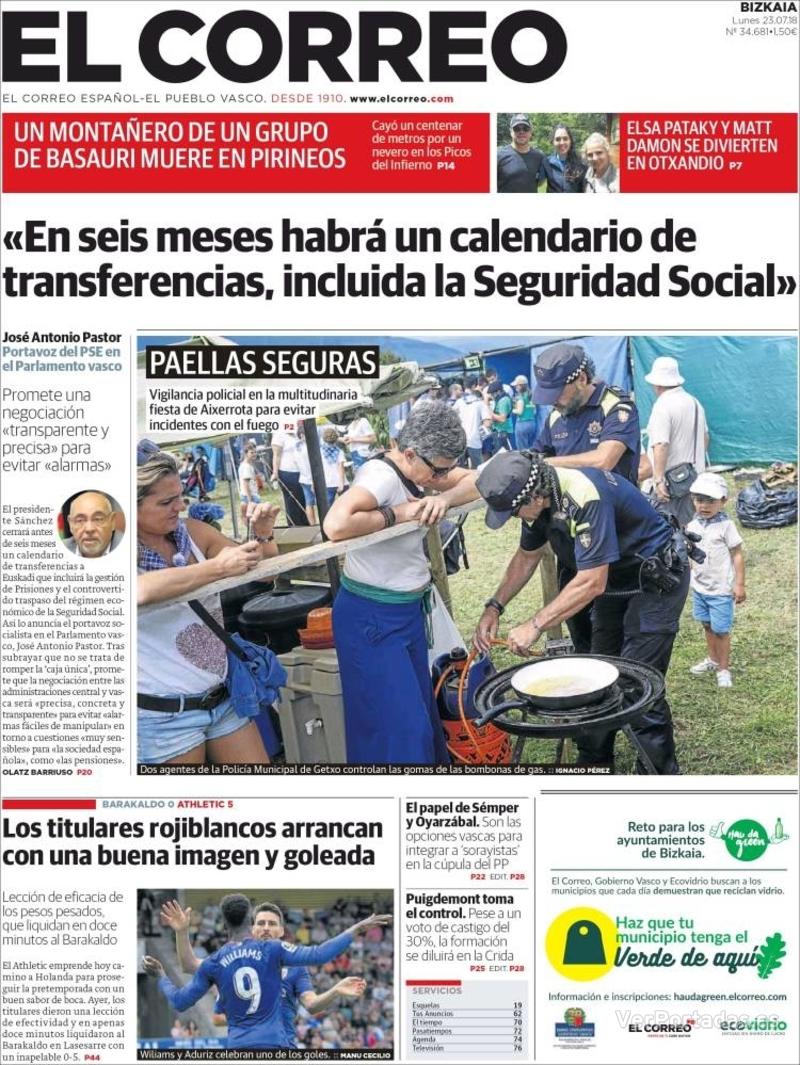 Portada El Correo 2018-07-24