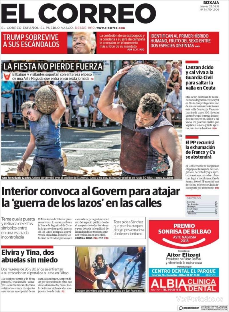 Portada El Correo 2018-08-24