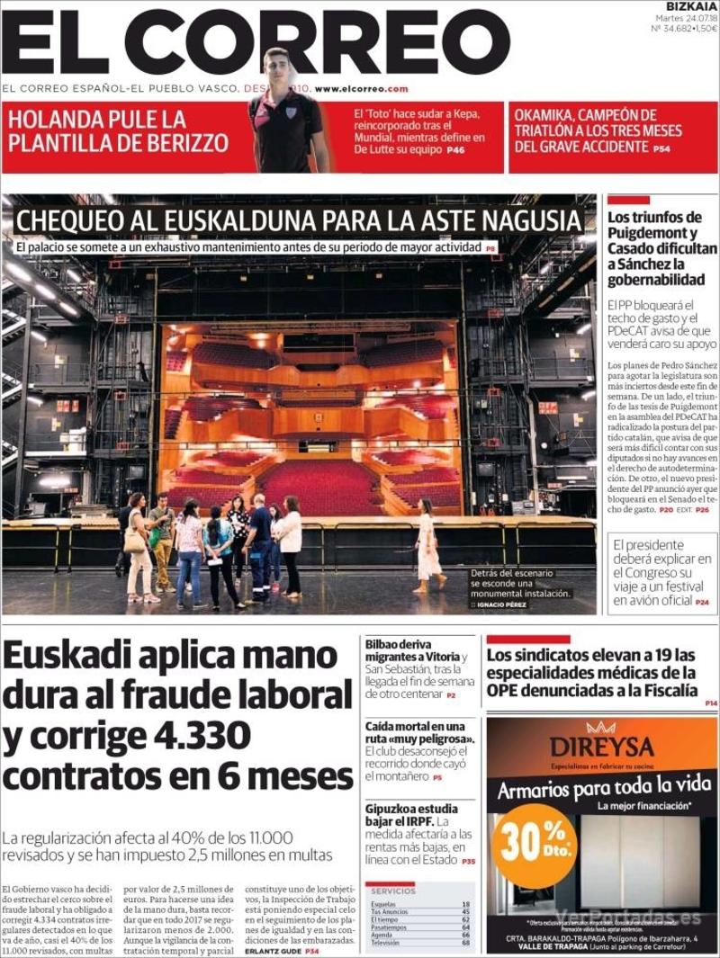 Portada El Correo 2018-07-25