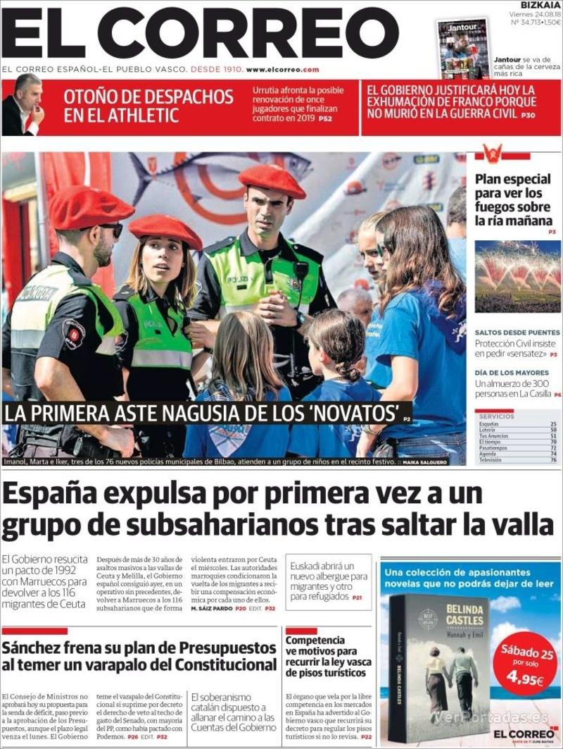 Portada El Correo 2018-08-25
