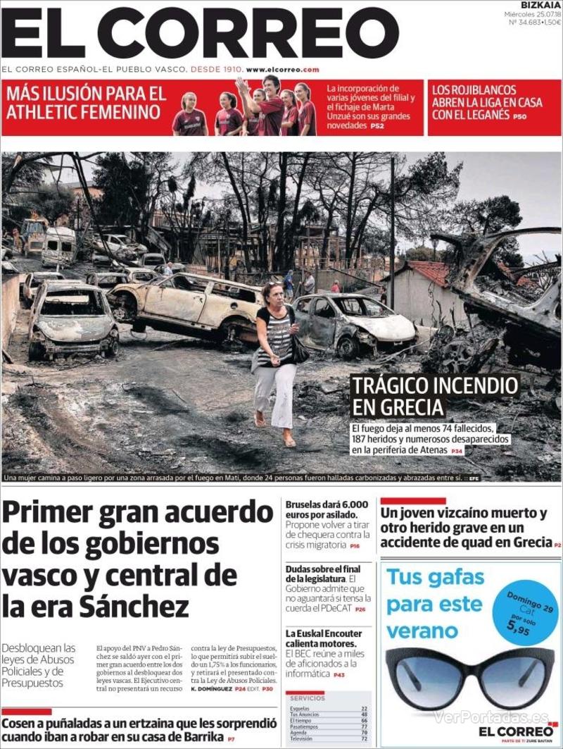 Portada El Correo 2018-07-26