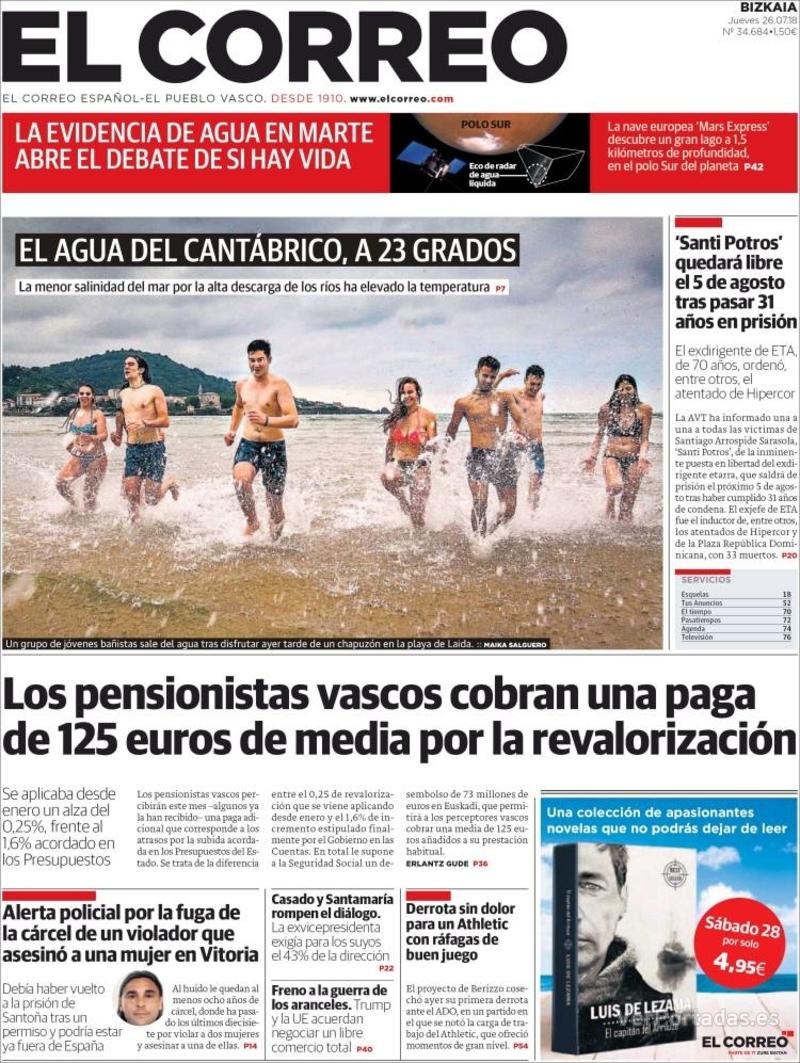 Portada El Correo 2018-07-27