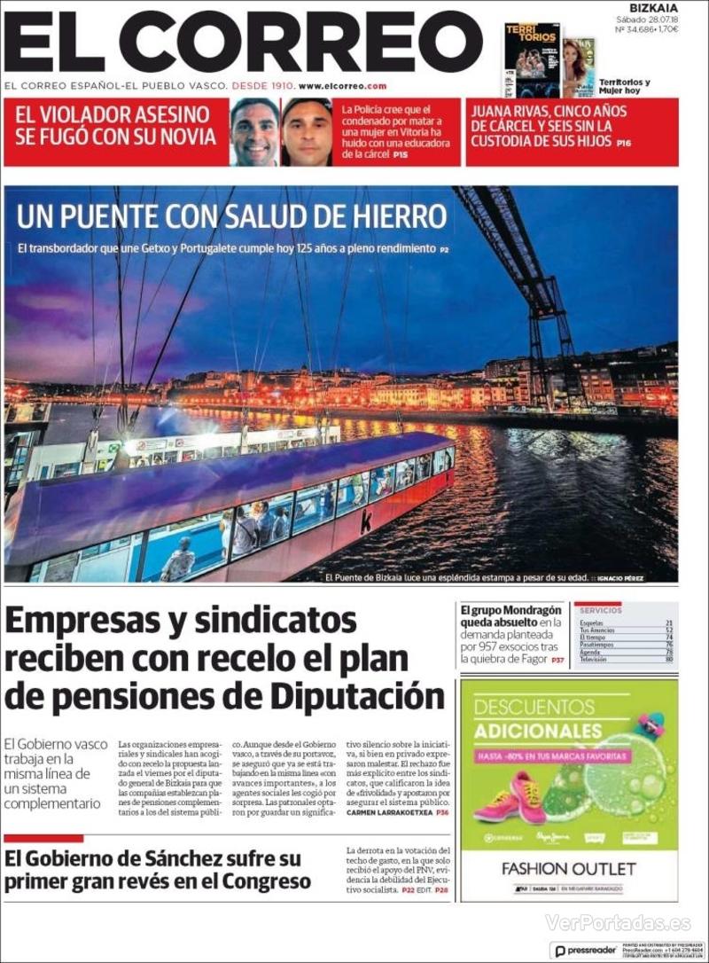 Portada El Correo 2018-07-29