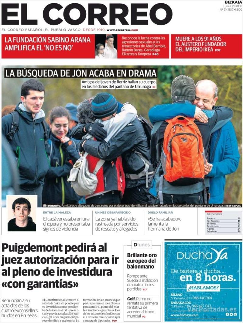 Portada El Periódico 2018-01-29