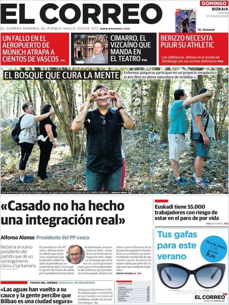 Portada El Correo 2018-07-30
