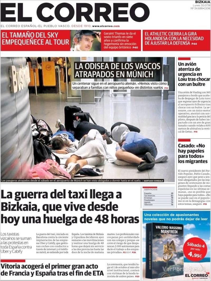 Portada El Correo 2018-07-31