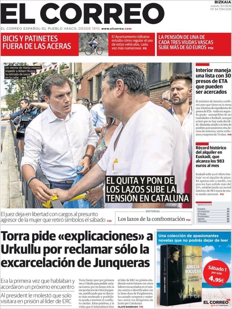 Portada El Correo 2018-08-31