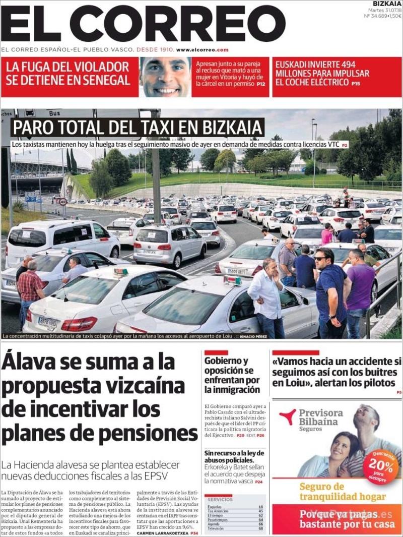 Portada El Correo 2018-08-01