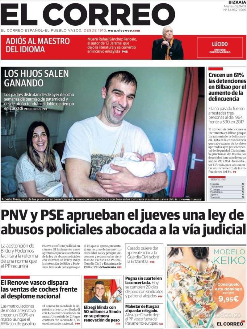 Portada El Correo 2019-04-03