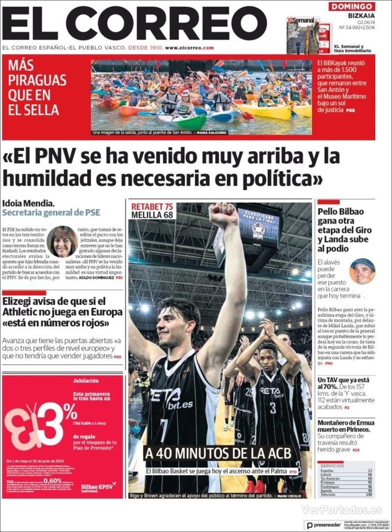 Portada El Correo 2019-06-03