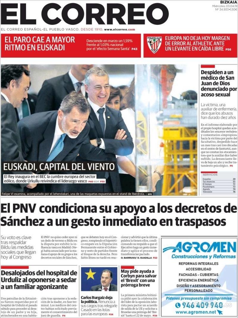 Portada El Correo 2019-04-04