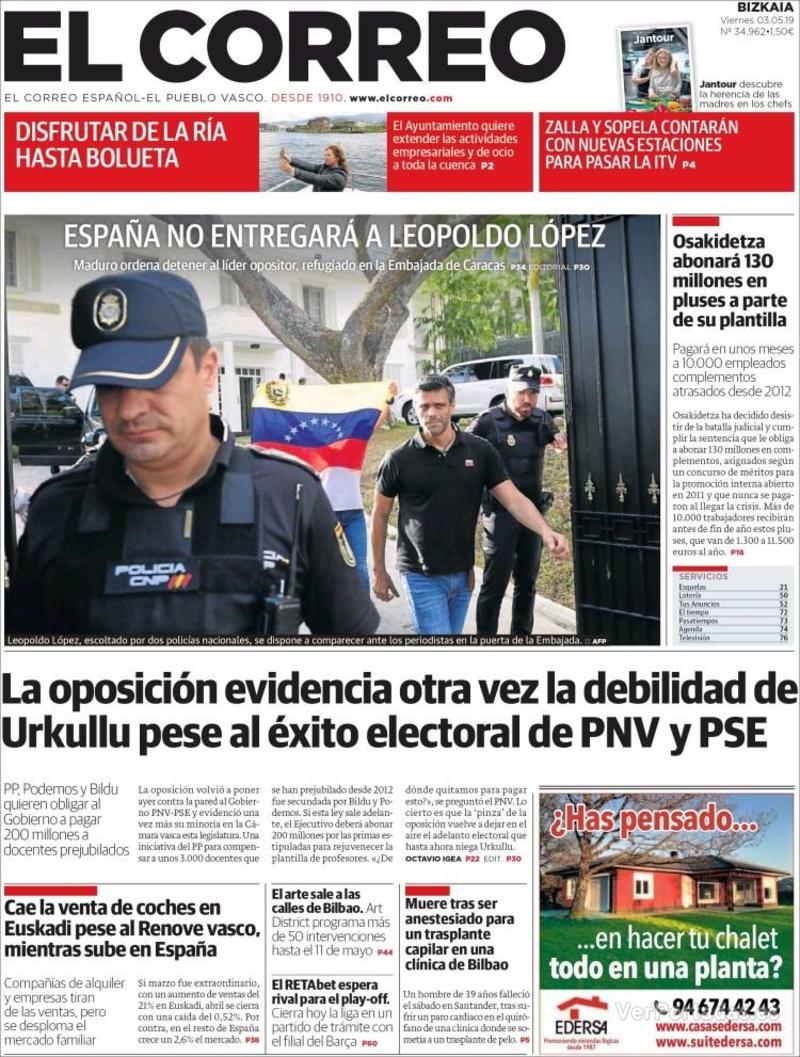 Portada El Correo 2019-05-04