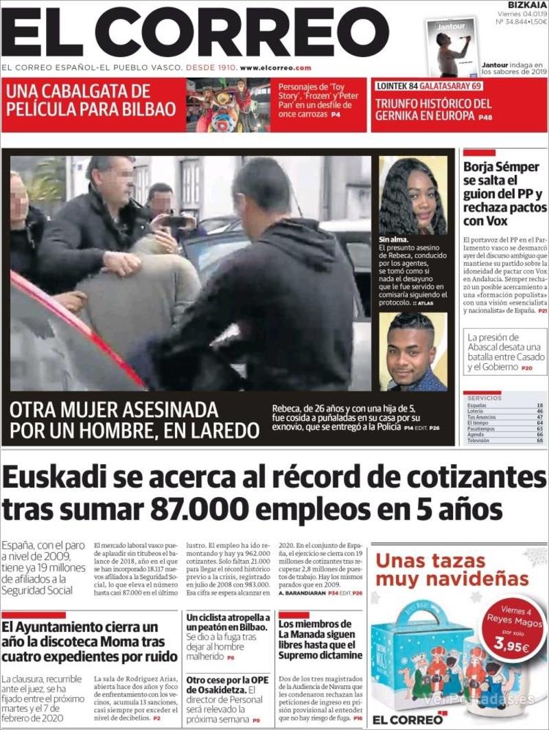 Portada El Correo 2019-01-05