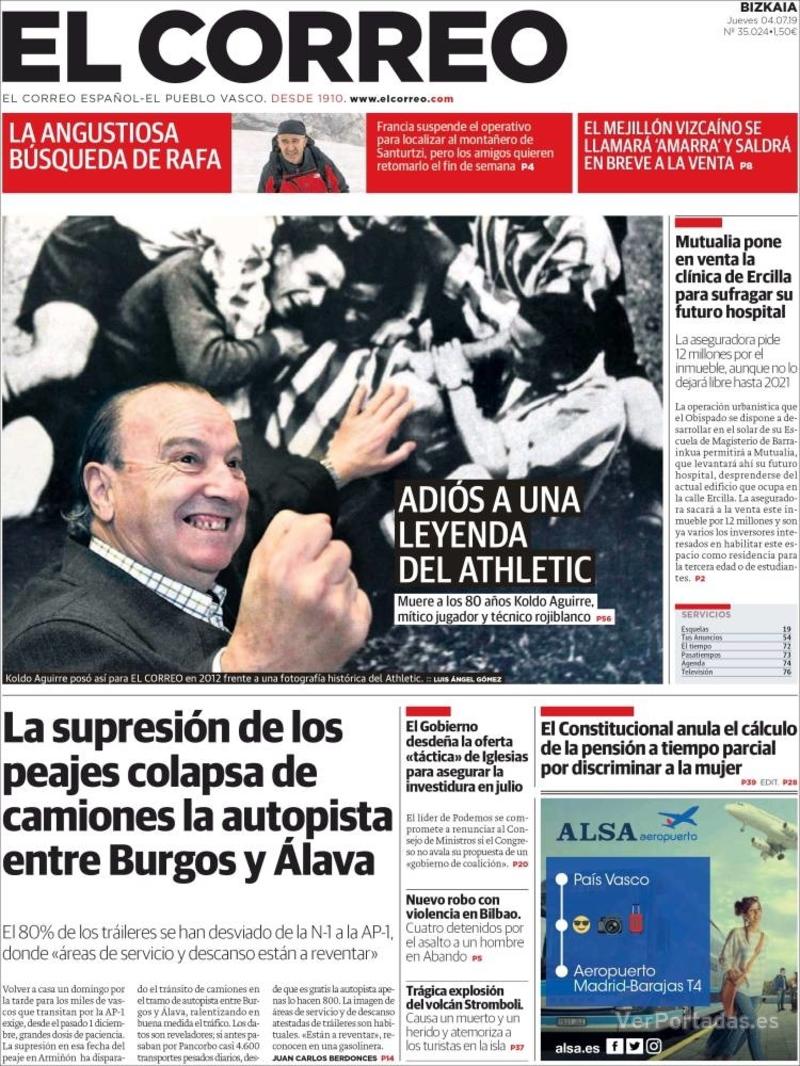 Portada El Correo 2019-07-05