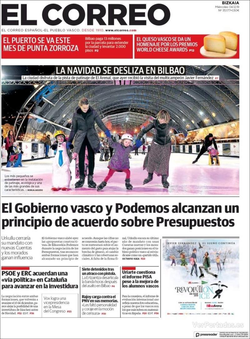 Portada El Correo 2019-12-05
