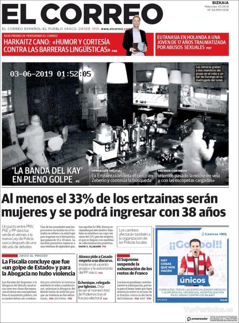 Portada El Correo 2019-06-06