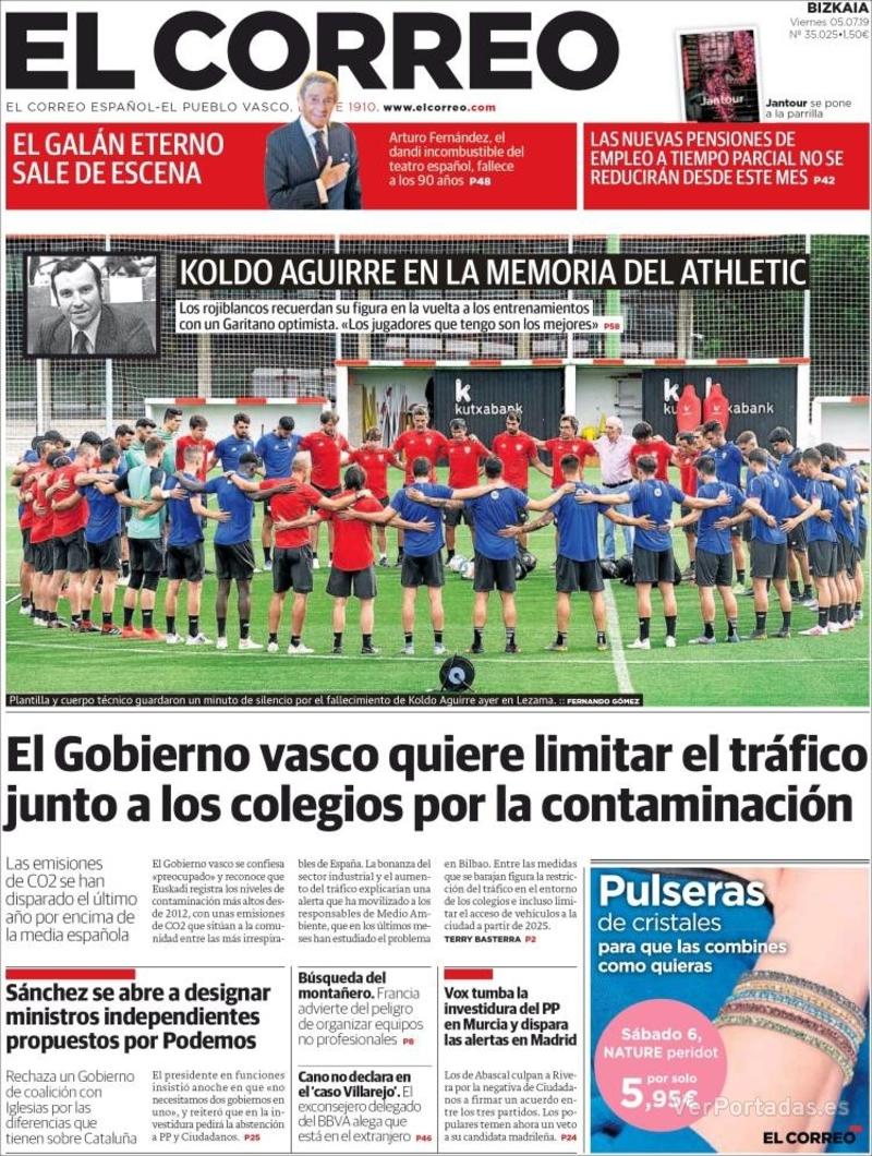 Portada El Correo 2019-07-06