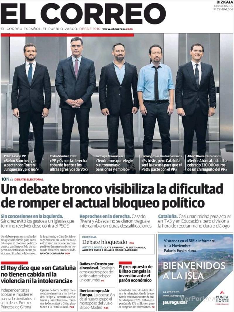 Portada El Correo 2019-11-06