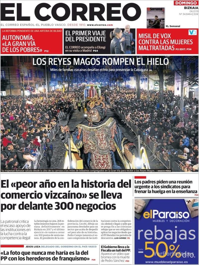 Portada El Correo 2019-01-07