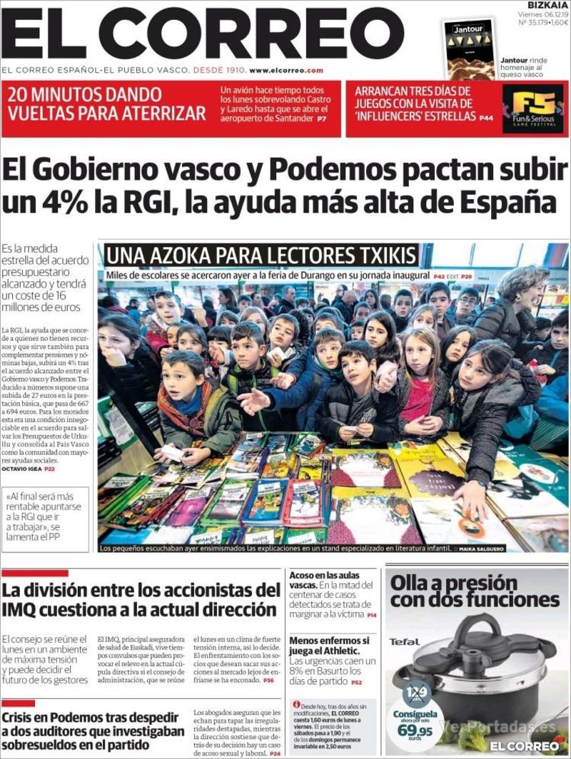 Portada El Correo 2019-12-07