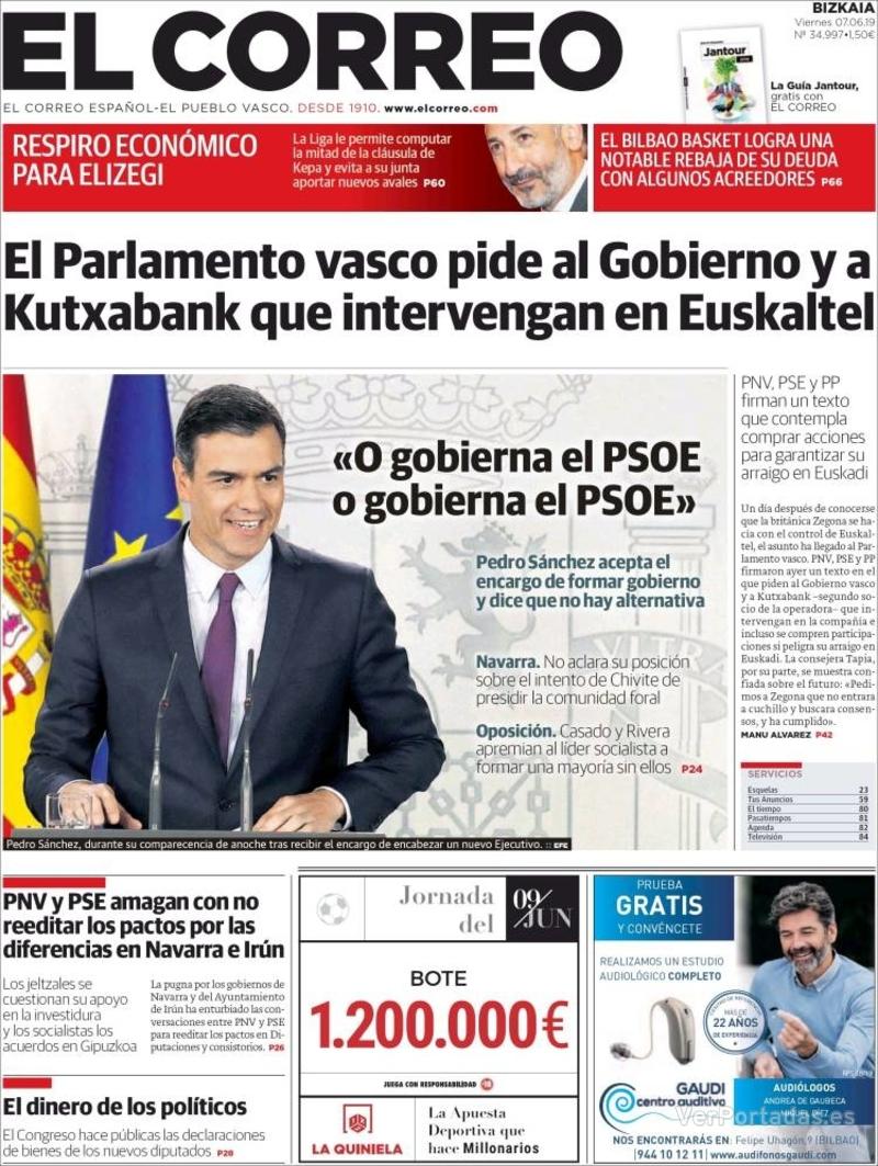 Portada El Correo 2019-06-08