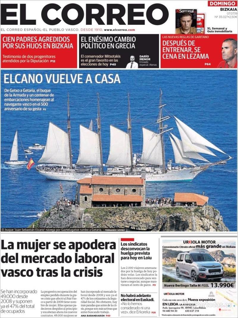 Portada El Correo 2019-07-08