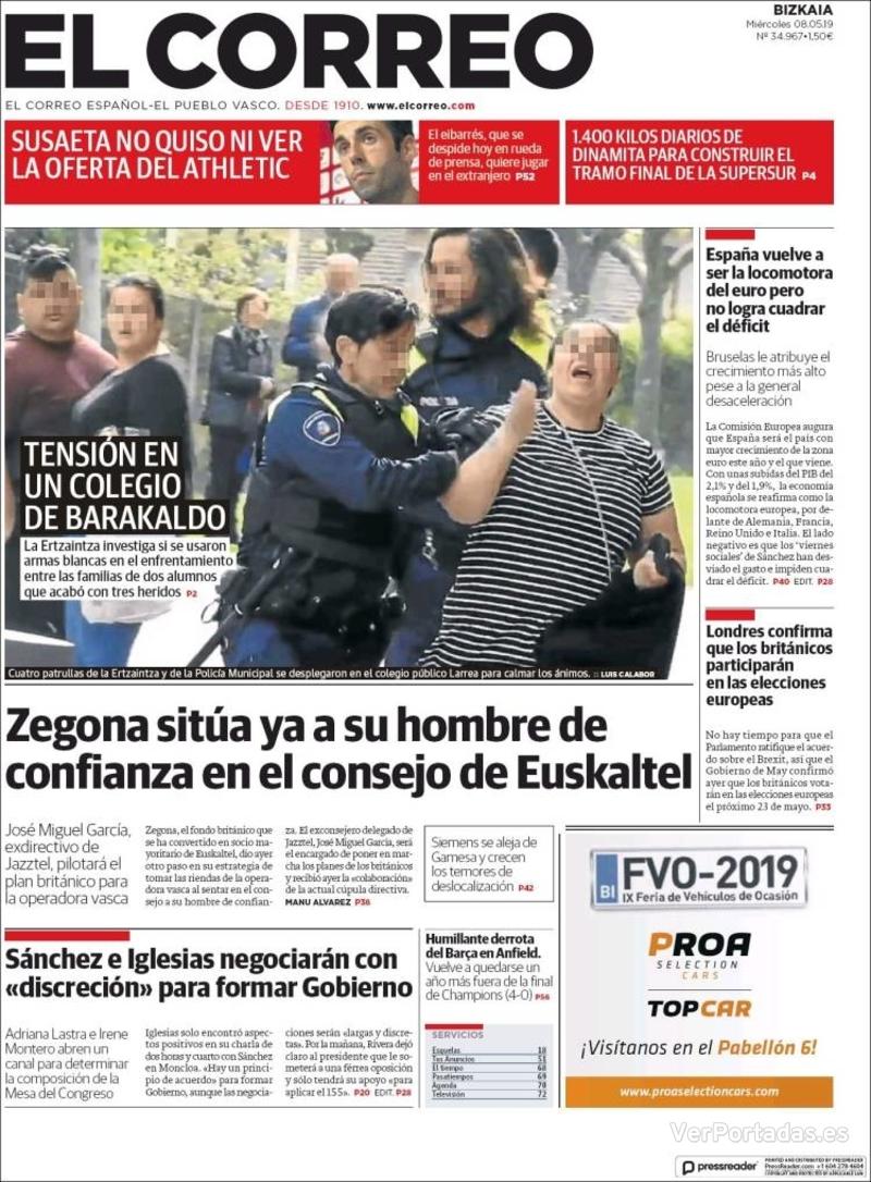 Portada El Correo 2019-05-09