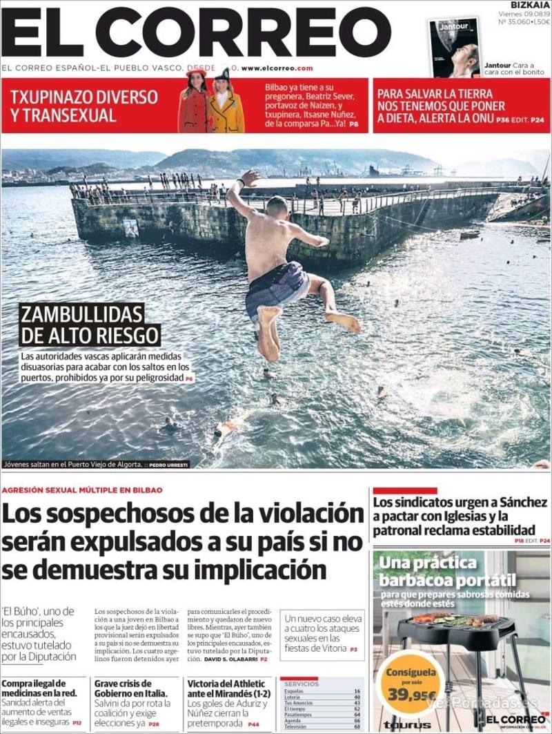 Portada El Correo 2019-08-10