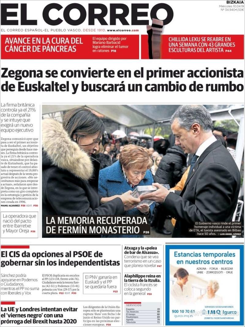 Portada El Correo 2019-04-11