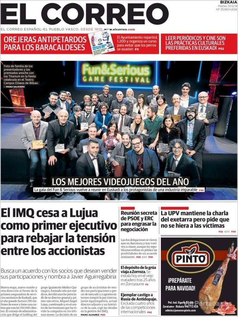 Portada El Correo 2019-12-11