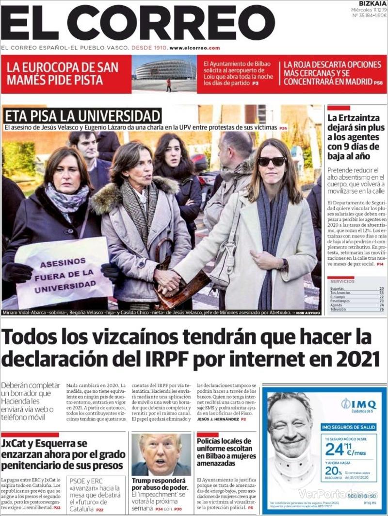 Portada El Correo 2019-12-12